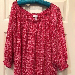 Susan Graver Pink and White Tunic with Ruffle Sleeve and Collar 2x Plus